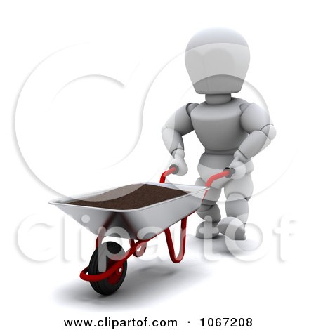 Clipart 3d White Character And Wheelbarrow - Royalty Free CGI Illustration by KJ Pargeter