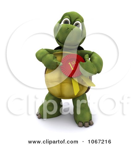 Clipart 3d Tortoise With A First Place Award Ribbon - Royalty Free CGI Illustration by KJ Pargeter