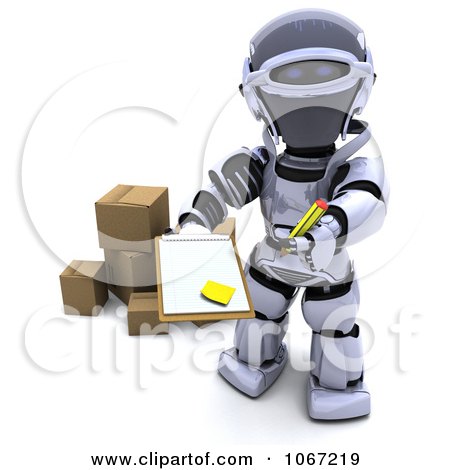 Clipart 3d Robot Asking For Delivery Signature - Royalty Free CGI Illustration by KJ Pargeter