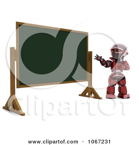 Clipart 3d Robot By A Chalk Board - Royalty Free CGI Illustration by KJ Pargeter