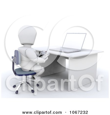 Clipart 3d White Character Playing Internet Games - Royalty Free CGI Illustration by KJ Pargeter