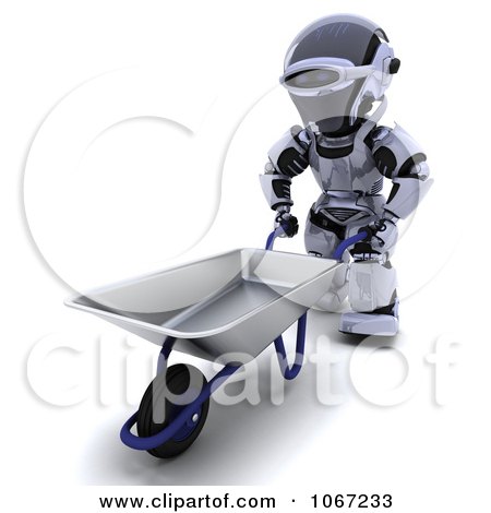 Clipart 3d Robot And Wheelbarrow - Royalty Free CGI Illustration by KJ Pargeter