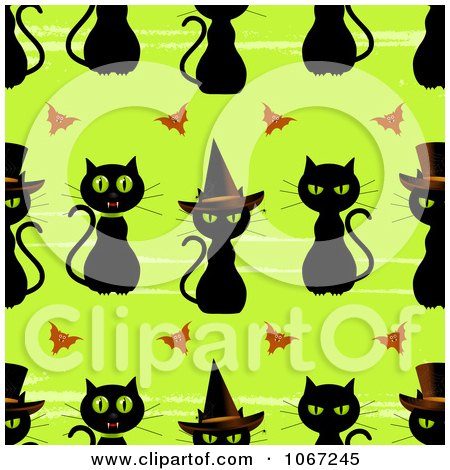Clipart Seamless Halloween Black Witch Cat Pattern - Royalty Free Vector Illustration by elaineitalia