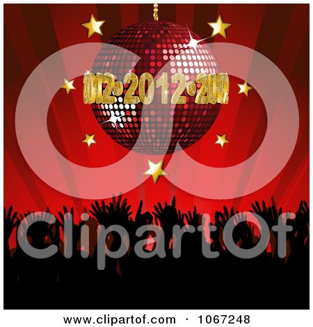 Clipart 2012 Disco Ball Over A Dance Party Crowd - Royalty Free Vector Illustration by elaineitalia
