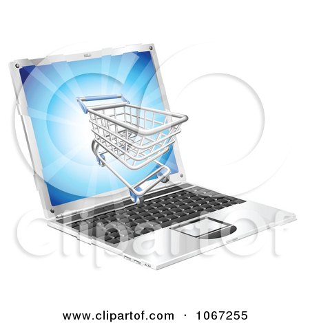 Clipart 3d Shopping Cart On A Laptop Screen - Royalty Free Vector Illustration by AtStockIllustration