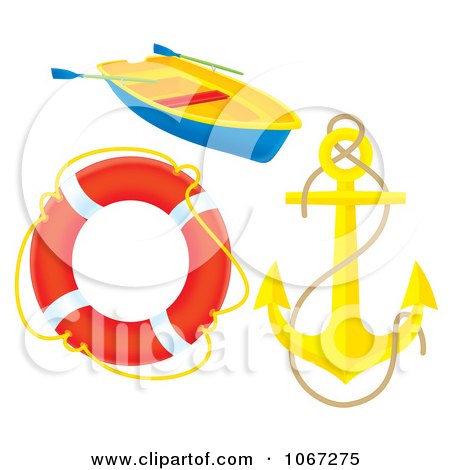 Clipart Anchor Lifebuoy And Boat - Royalty Free Illustration by Alex Bannykh