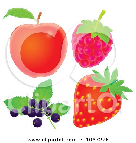 Clipart Red Apple Raspberry Strawberry And Blueberries - Royalty Free Illustration by Alex Bannykh