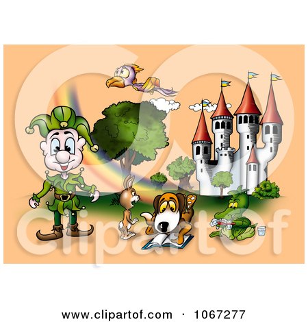 Clipart Fairy Tale Animals And Elf By A Castle - Royalty Free Illustration by dero