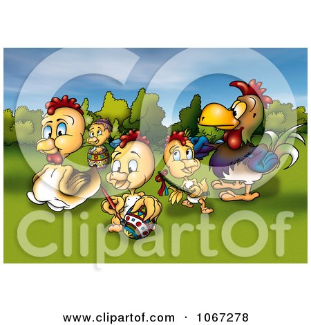 Clipart Chickens With An Easter Egg - Royalty Free Illustration by dero