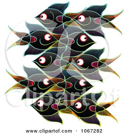Clipart Schooling Fish Appearing To Fit Like A Puzzle - Royalty Free Vector Illustration by Zooco
