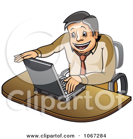 Clipart Businessman Opening His Laptop - Royalty Free Vector Illustration by Vector Tradition SM