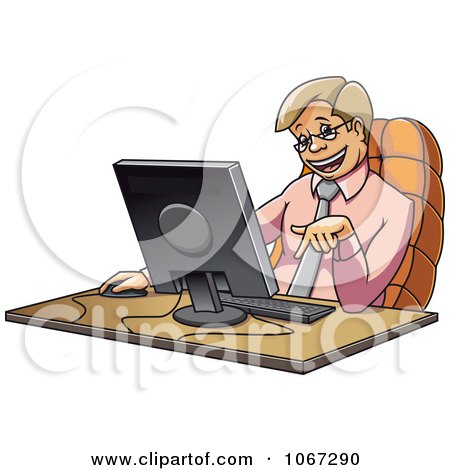 Clipart Happy Businessman Sitting At His Computer - Royalty Free Vector Illustration by Vector Tradition SM