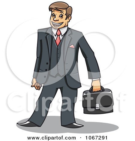 Clipart Business Man Standing With His Briefcase - Royalty Free Vector Illustration by Vector Tradition SM