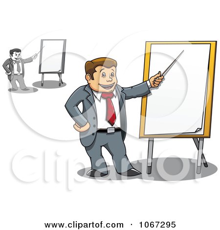 Clipart Business Men Pointing To Presentation Boards - Royalty Free Vector Illustration by Vector Tradition SM