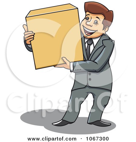 Clipart Happy Businessman Holding A Box - Royalty Free Vector Illustration by Vector Tradition SM