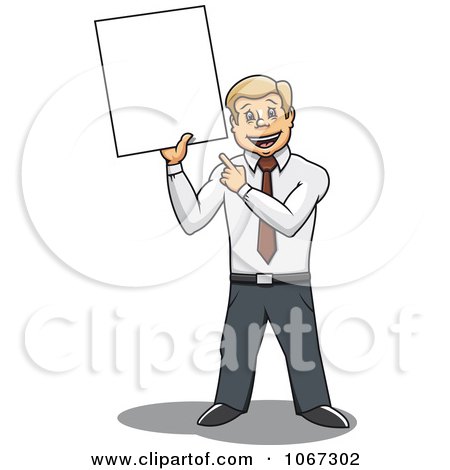 Clipart Businessman Holding Up A Blank Sign - Royalty Free Vector Illustration by Vector Tradition SM