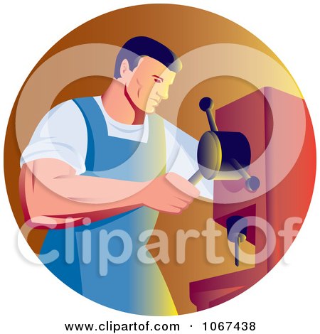 Clipart Strong Drill Press Worker Logo - Royalty Free Vector Illustration by patrimonio