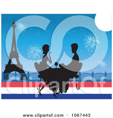 Clipart Silhouetted Paris Couple Drinking Wine By The Eiffel Tower - Royalty Free Vector Illustration by Maria Bell