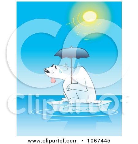 Clipart Sweaty Polar Bear Under An Umbrella On An Iceberg - Royalty Free Vector Illustration by gnurf