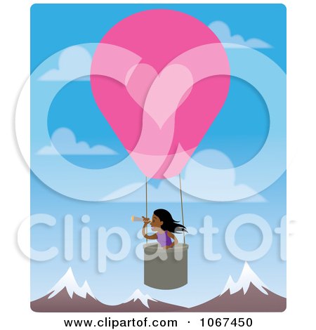 Clipart Girl In A Hot Air Balloon, Looking Out Over Mountains 2 - Royalty Free Vector Illustration by Rosie Piter