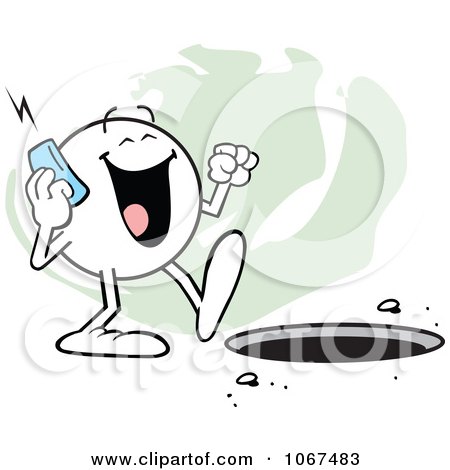 Clipart Moodie Character Talking On A Phone And Walking Towards A Hole 2 - Royalty Free Vector Illustration by Johnny Sajem
