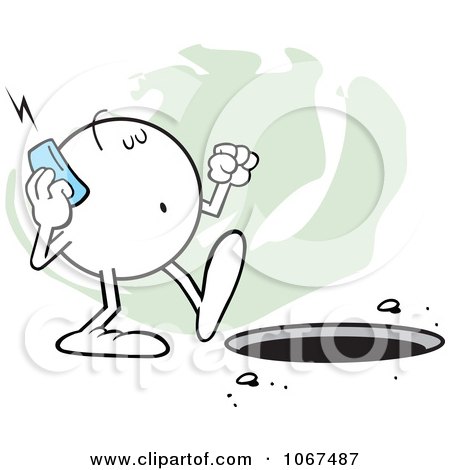 Clipart Moodie Character Talking On A Phone And Walking Towards A Hole 1 - Royalty Free Vector Illustration by Johnny Sajem