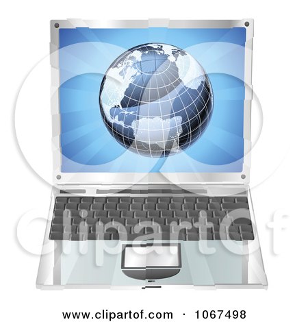 Clipart 3d Laptop With A Globe On The Screen - Royalty Free Vector Illustration by AtStockIllustration