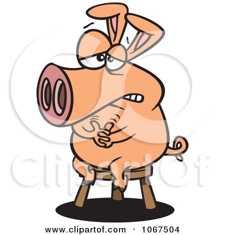Clipart Pig Sitting On A Stool - Royalty Free Vector Illustration by toonaday
