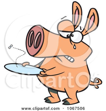 Clipart Pig With An Empty Plate - Royalty Free Vector Illustration by toonaday