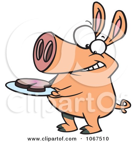 Clipart Pig With Meat On A Plate - Royalty Free Vector Illustration by toonaday