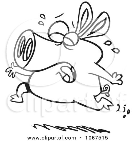 Clipart Outlined Pig Crying And Running - Royalty Free Vector Illustration by toonaday