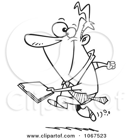 Clipart Outlined Businessman Running With A File - Royalty Free Vector Illustration by toonaday
