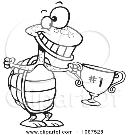 Clipart Outlined Tortoise Champ With A Trophy - Royalty Free Vector Illustration by toonaday