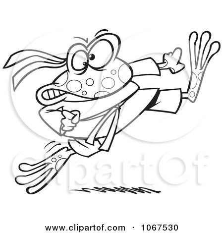Clipart Outlined Ninja Frog Kicking - Royalty Free Vector Illustration by toonaday