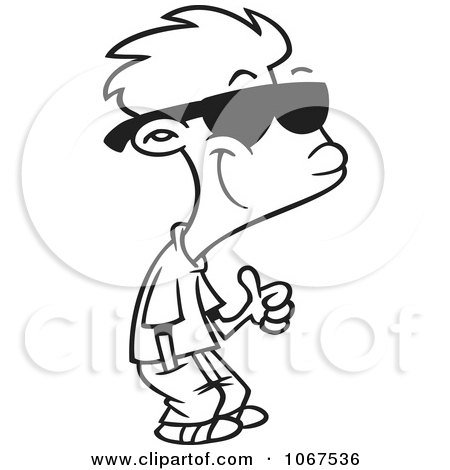 Clipart Outlined Thumbs Up Boy With Shades - Royalty Free Vector Illustration by toonaday