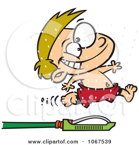 Clipart Boy Running Through Sprinklers - Royalty Free Vector Illustration by toonaday