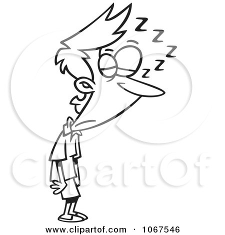 Clipart Outlined Woman Sleeping And Standing - Royalty Free Vector Illustration by toonaday