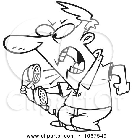 Clipart Outlined Irate Man Screaming Into The Phone - Royalty Free Vector Illustration by toonaday