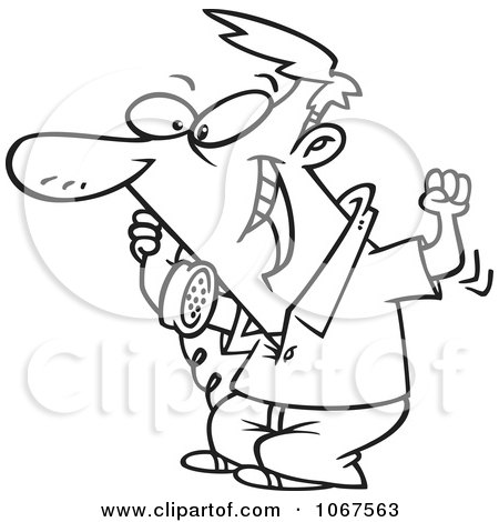 Clipart Outlined Man Hearing Good News On The Phone - Royalty Free Vector Illustration by toonaday