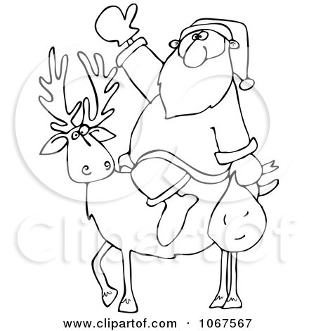 Clipart Outlined Santa On A Reindeer - Royalty Free Vector Illustration by djart