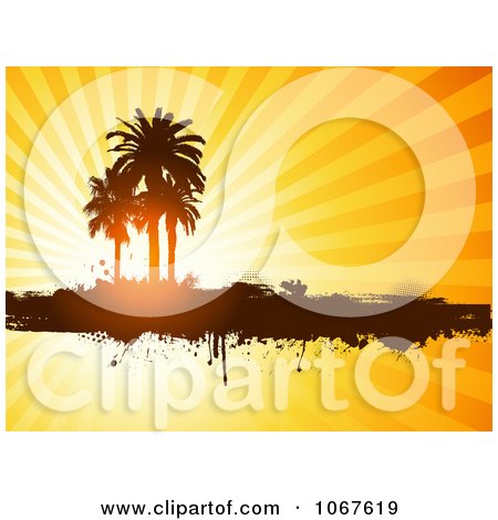 Clipart Grunge With Palm Trees Against A Sunset - Royalty Free Vector Illustration by KJ Pargeter