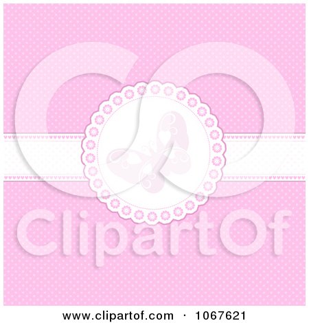 Clipart Pink Butterfly And Ribbon Background - Royalty Free Vector Illustration by KJ Pargeter