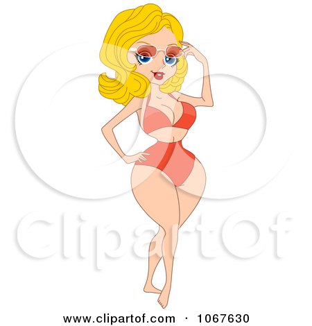 Clipart Summer Pinup Woman Lifting Her Shades - Royalty Free Vector Illustration by BNP Design Studio