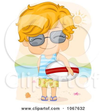Clipart Summer Boy Holding A Surfboard - Royalty Free Vector Illustration by BNP Design Studio