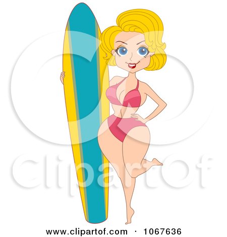 Clipart Summer Pinup Woman With A Surfboard - Royalty Free Vector Illustration by BNP Design Studio