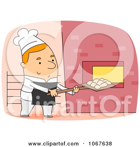 Clipart Baker Inserting Bread Dough In An Oven - Royalty Free Vector Illustration by BNP Design Studio