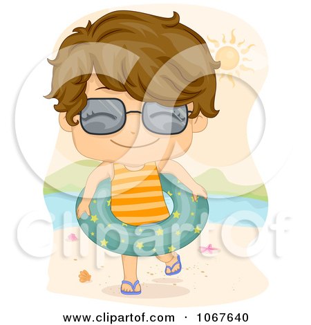Clipart Summer Boy On The Beach With An Inner Tube - Royalty Free Vector Illustration by BNP Design Studio