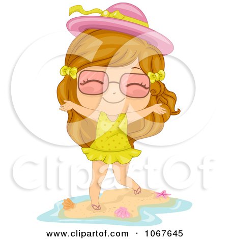 Clipart Summer Girl Standing On The Beach - Royalty Free Vector Illustration by BNP Design Studio