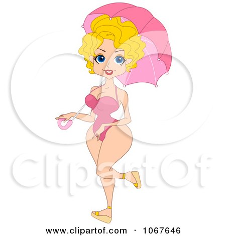 Clipart Summer Pinup Woman With A Parasol - Royalty Free Vector Illustration by BNP Design Studio