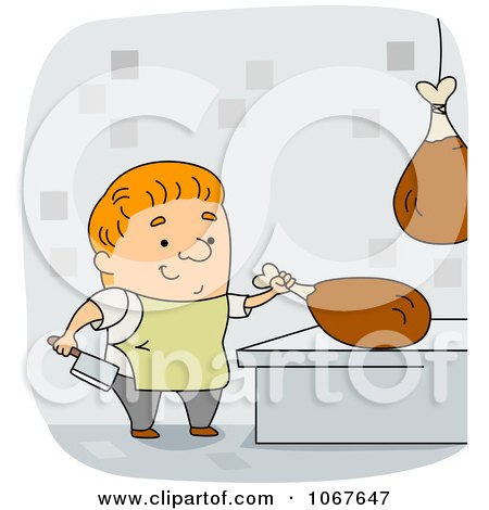Clipart Butcher Cutting Meat - Royalty Free Vector Illustration by BNP Design Studio